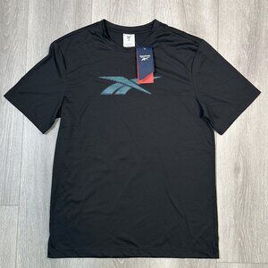 NWT. Reebok Men's Performance Logo Graphic T-Shirt . Black/Cyan. Small